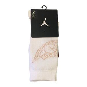 Nike Jumpman Men's 6-8 Crew Socks White with Tan Logo Wings Basketball